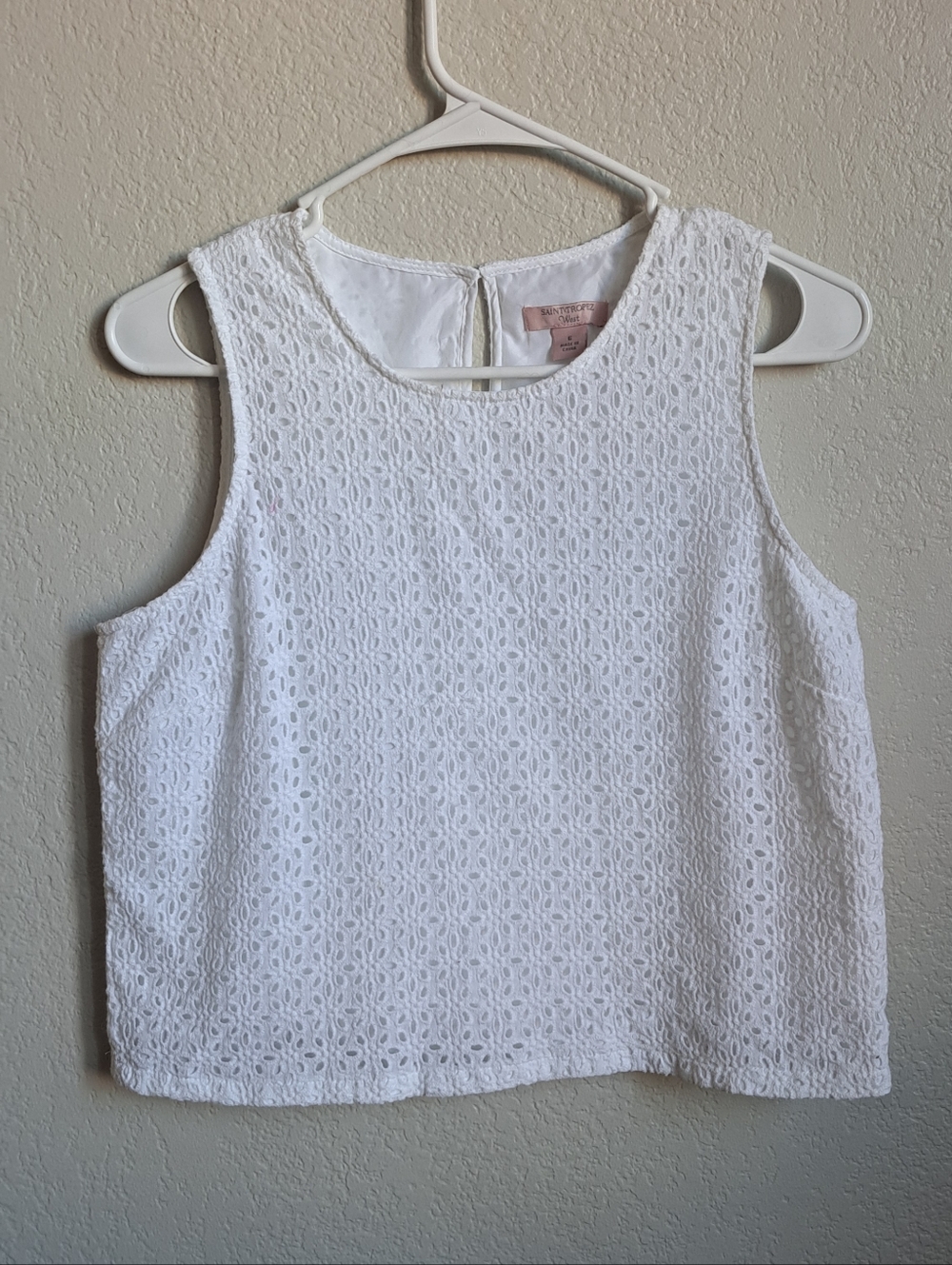 Saint Tropez West White Eyelet Sleeveless Tank Top Blouse Size 6